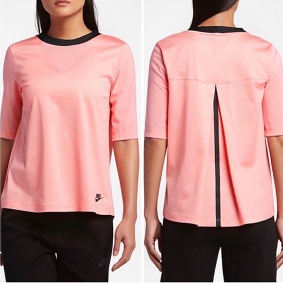 Nike Sportswear Bonded Half Sleeve Mesh sleeve T shirt pleated back pink L - Picture 1 of 12